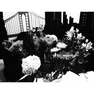 a black and white picture of a flower bouquet 