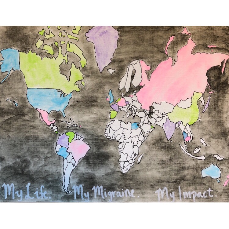 a watercolor fill in the map of the world, many of the continents are shaded
